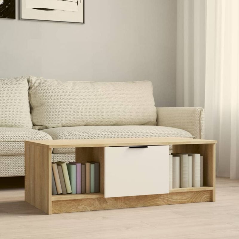 foto del prodotto tavolino bianco e rovere sonoma 102x50x36 cm legno multistrato vidaxl