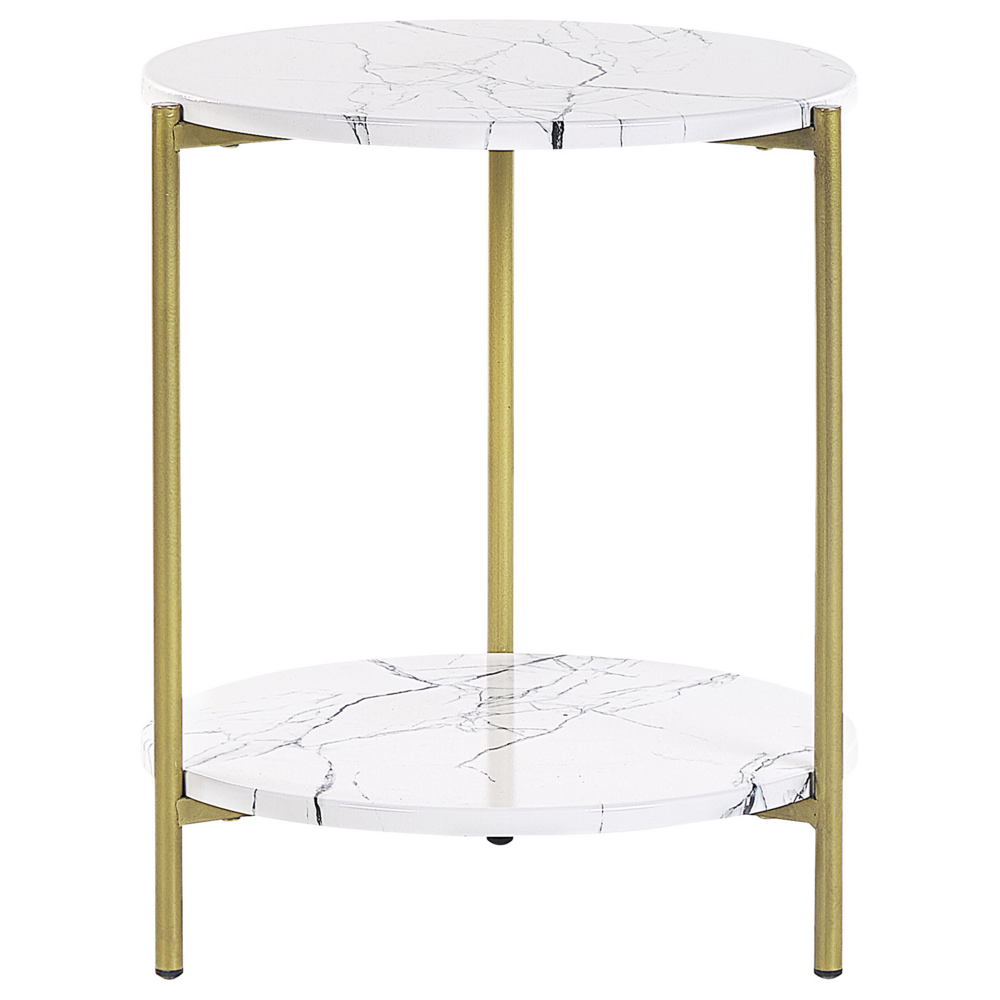 foto del prodotto tavolino bianco mdf dorato e metallo 40 cm ripiano effetto marmo gambe moderno glam soggiorno