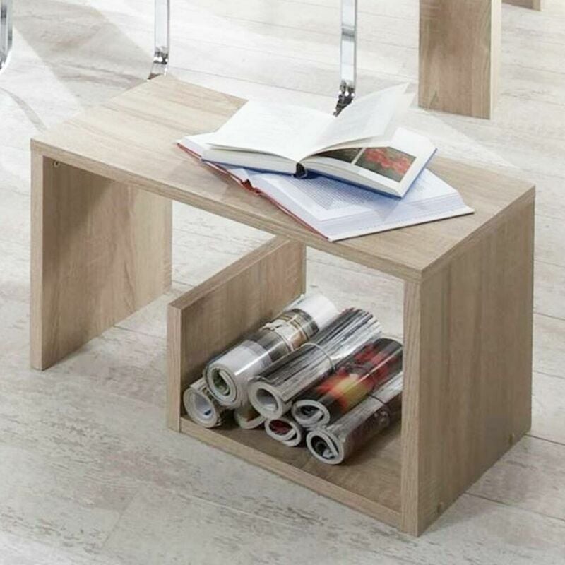 foto del prodotto tavolino caffe divano con ripiano portariviste design moderno 59x36x38cm quercia