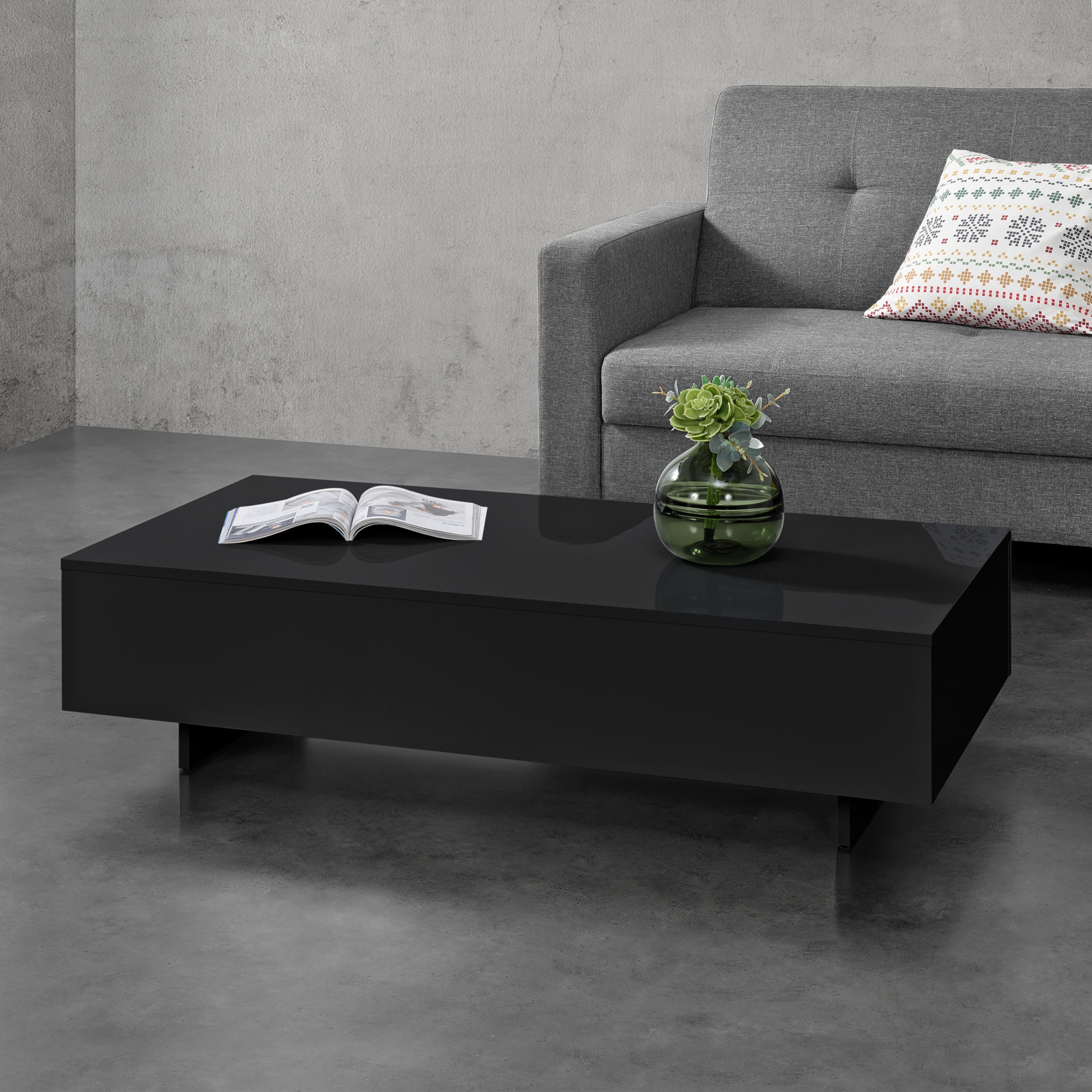 foto del prodotto tavolino centrale da salotto lärketorp 115 x 55 x 31 cm - nero lucido [en.casa]