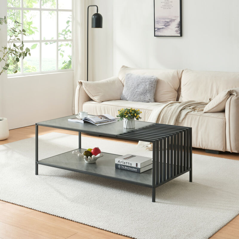 foto del prodotto tavolino centrale da salotto p rghos 120x60x45 cm nero effetto cemento en.casa 
