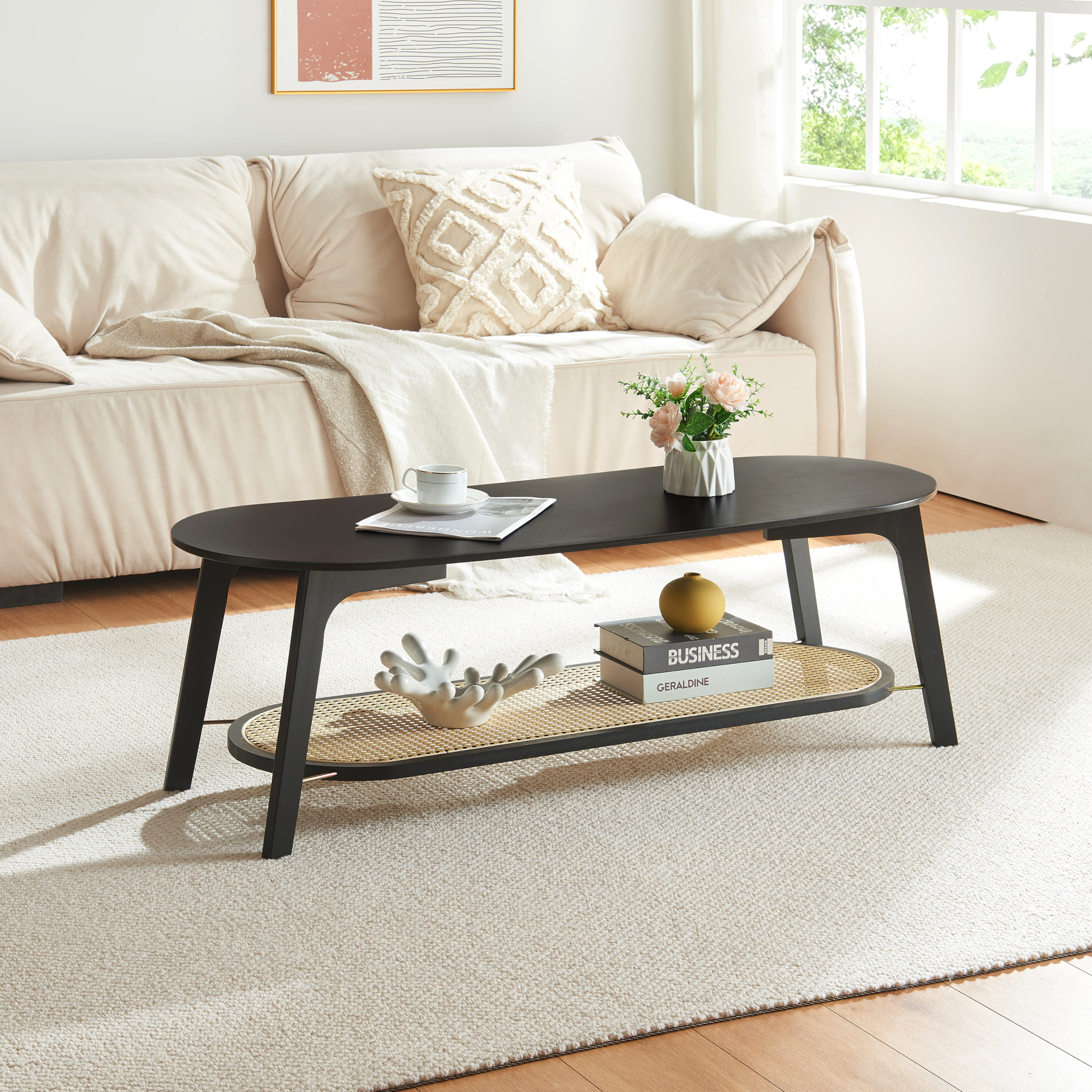 foto del prodotto tavolino centrale da salotto taivalkoski ovale nero beige en.casa 