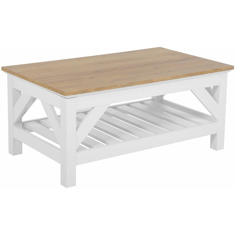 foto del prodotto tavolino color legno chiaro e bianco rettangolare 2 ripiani 100 x 60 cm savannah
