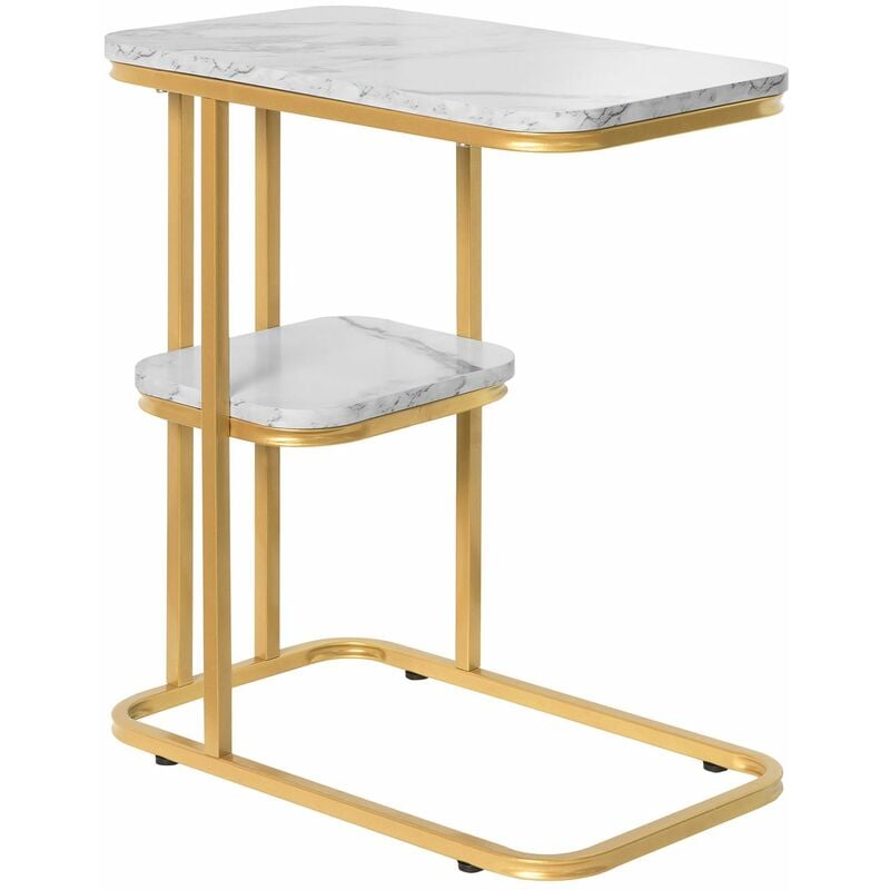 foto del prodotto tavolino con 2 ripiani tavolino da caff tavolino da divano aspetto marmo stile vintage l50xp30xa58cm, fbt110 g sobuy