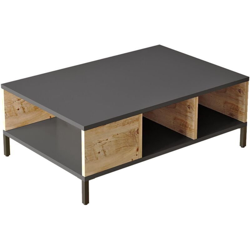 foto del prodotto tavolino con 3 vani portaoggetti 33 x 90 x 60 cm effetto rovere rustico antracite