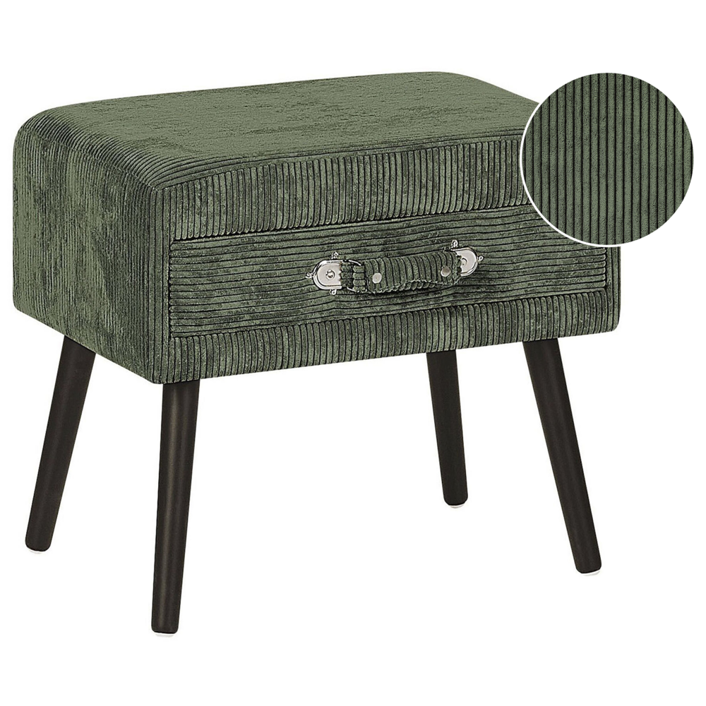 foto del prodotto tavolino con contenitore gambe nere in velluto a coste verde scuro 46 x 50 x 35 cm valigia