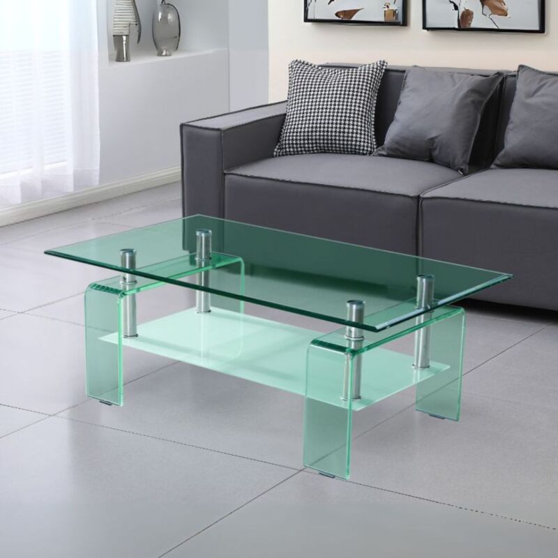 foto del prodotto tavolino con due ripiani in vetro trasparente 100x60x39h cm trys