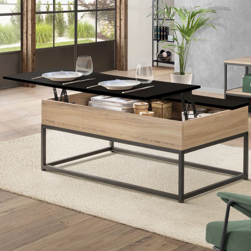foto del prodotto tavolino con piano nero sollevabile boston design industriale