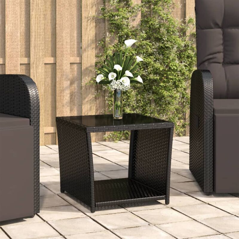 foto del prodotto tavolino con piano vetro nero in polyrattan e vetro temperato vidaxl