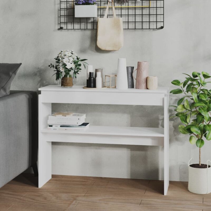 foto del prodotto tavolino consolle bianco 102x30x80 cm in legno multistrato vidaxl