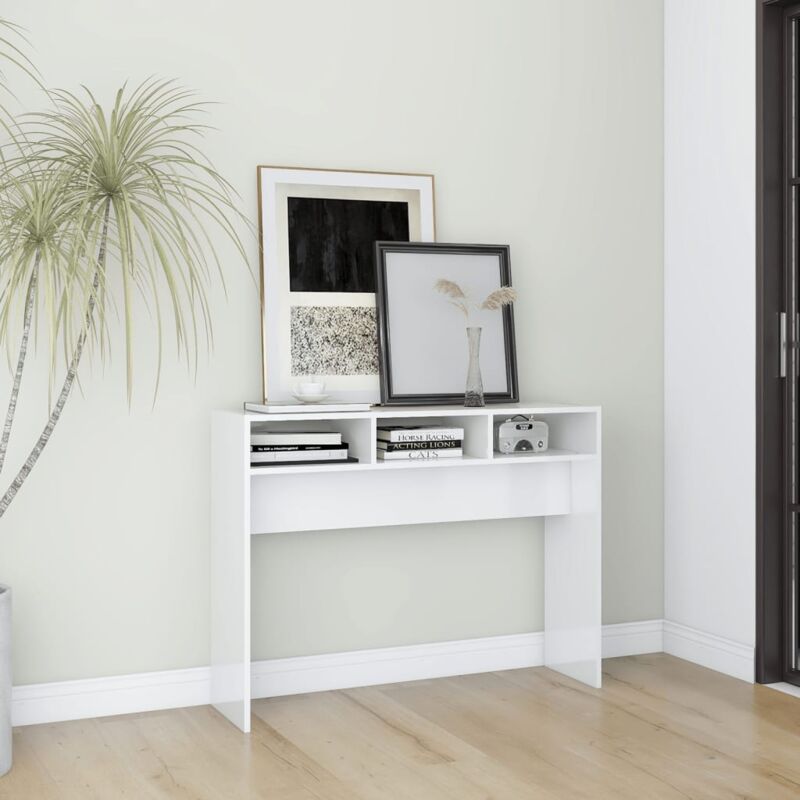 foto del prodotto tavolino consolle bianco lucido 105x30x80 cm legno multistrato vidaxl