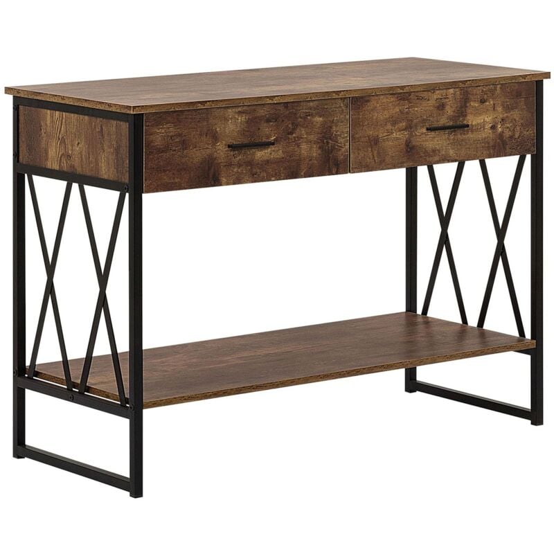foto del prodotto tavolino consolle con 2 cassetti color legno scuro ayden