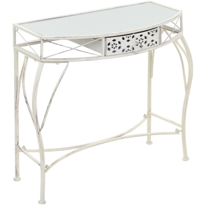 foto del prodotto tavolino consolle da ingresso con cassetto 82 x 39 x 76 cm in metallo bianco invecchiato dec032540