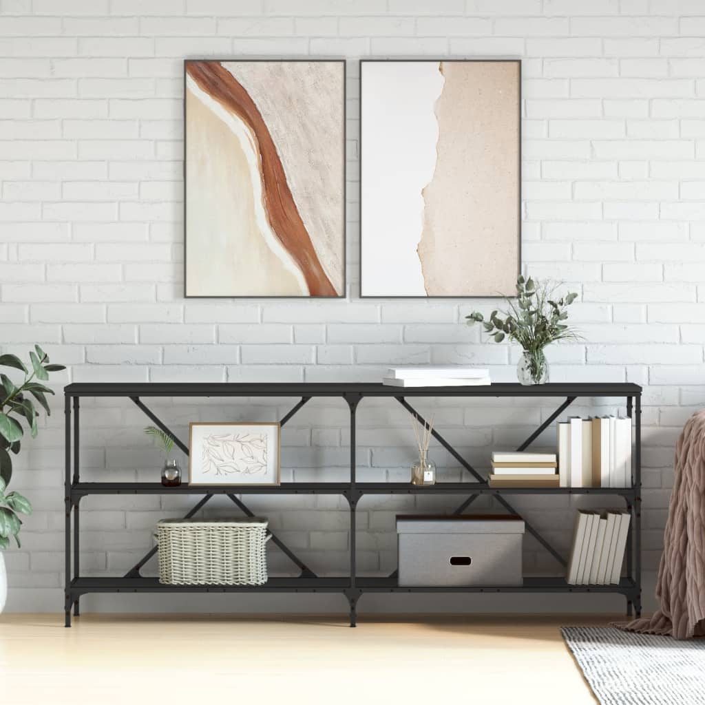foto del prodotto tavolino consolle nero 180x30x75 cm legno multistrato e ferro