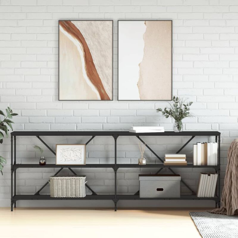 foto del prodotto tavolino consolle nero 200x30x75 cm legno multistrato e ferro vidaxl