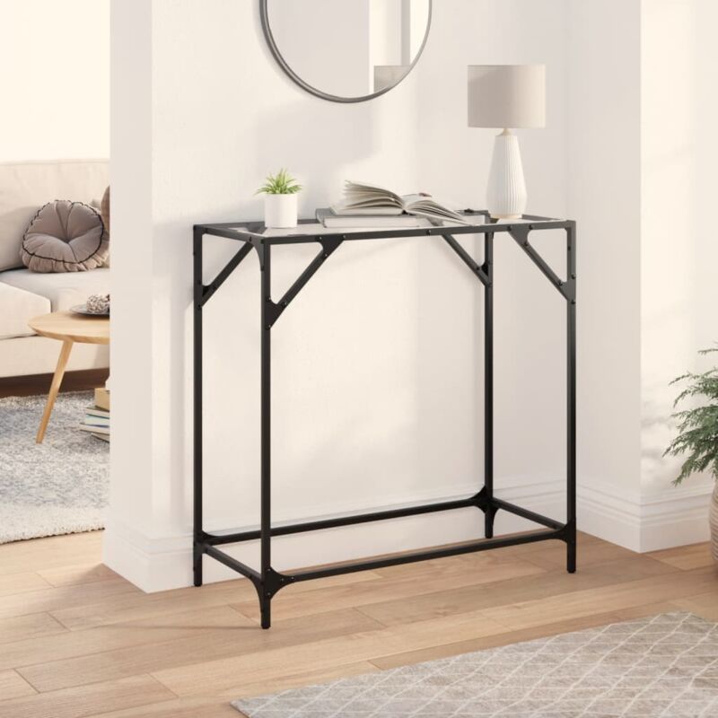 foto del prodotto tavolino consolle piano vetro trasparente 80x35x81cm in acciaio vidaxl