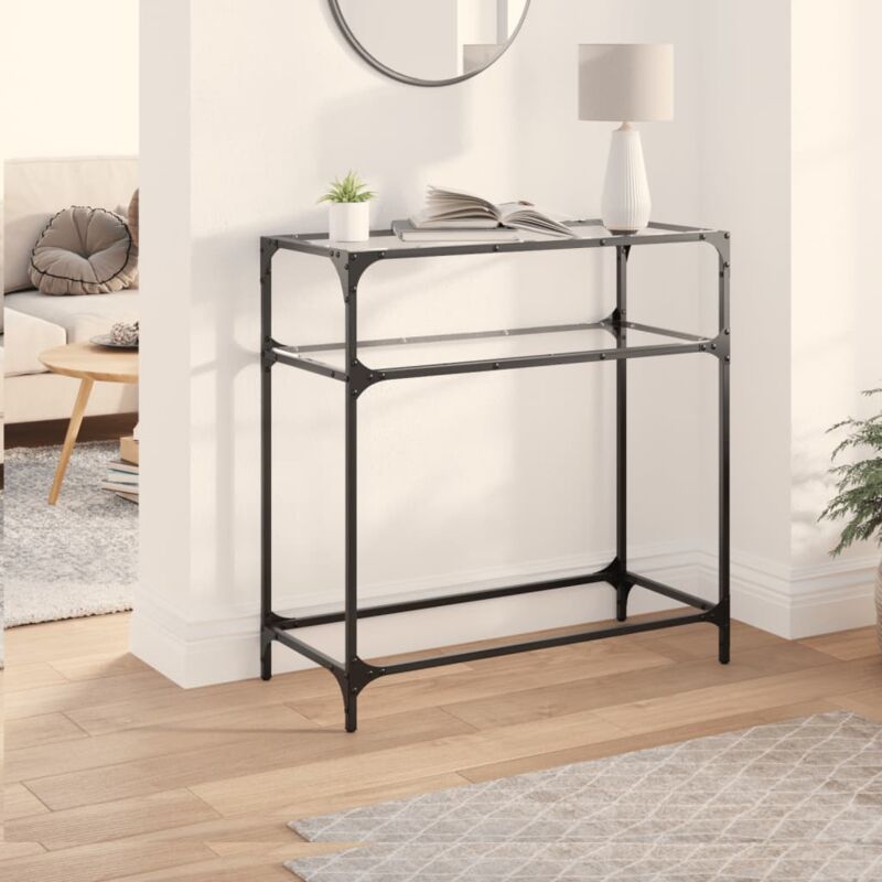 foto del prodotto tavolino consolle piano vetro trasparente 80x35x81cm in acciaio vidaxl