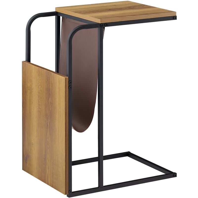 foto del prodotto tavolino consolle tavolino laterale con tasca portaoggetti in pelle tavolino da divano supporto tavolino marrone 50x36x65cm fbt140 pf sobuy