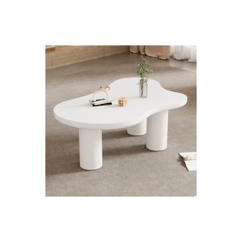 foto del prodotto tavolino da caff a forma di nuvola irregolare, 107x66x40,5 cm, piano in mdf, gambe in pvc con feltrini, bianco