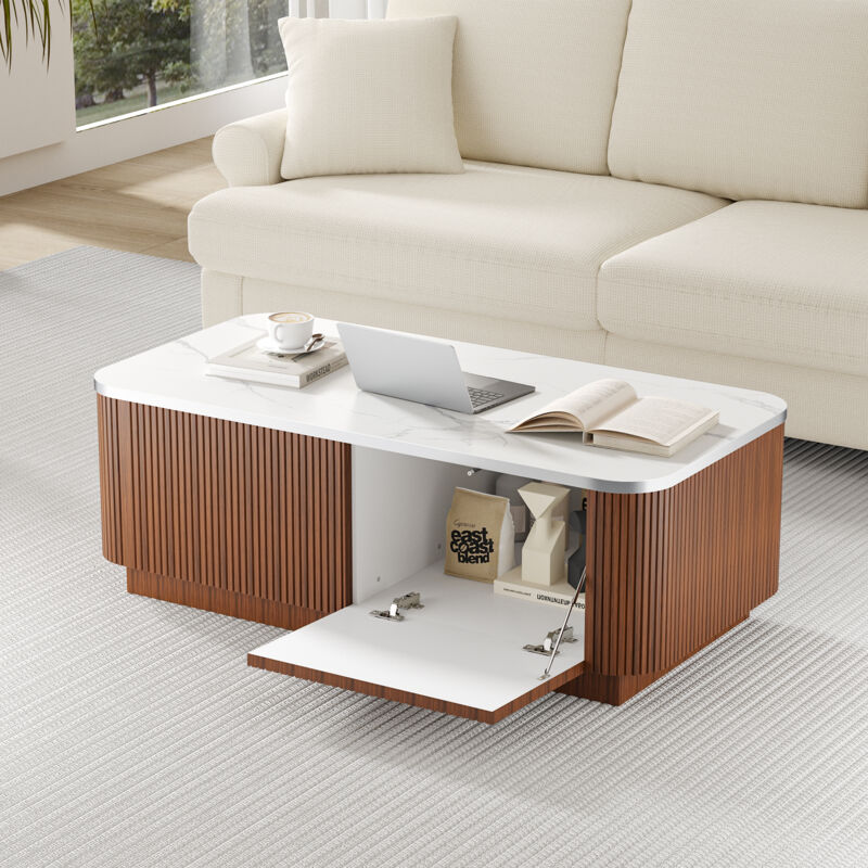 foto del prodotto tavolino da caff con contenitore,elegante tavolino laterale,decorazione da tavolo in marmo,per soggiorno, piccolo spazio,100 x 50 x 35 cm,noce