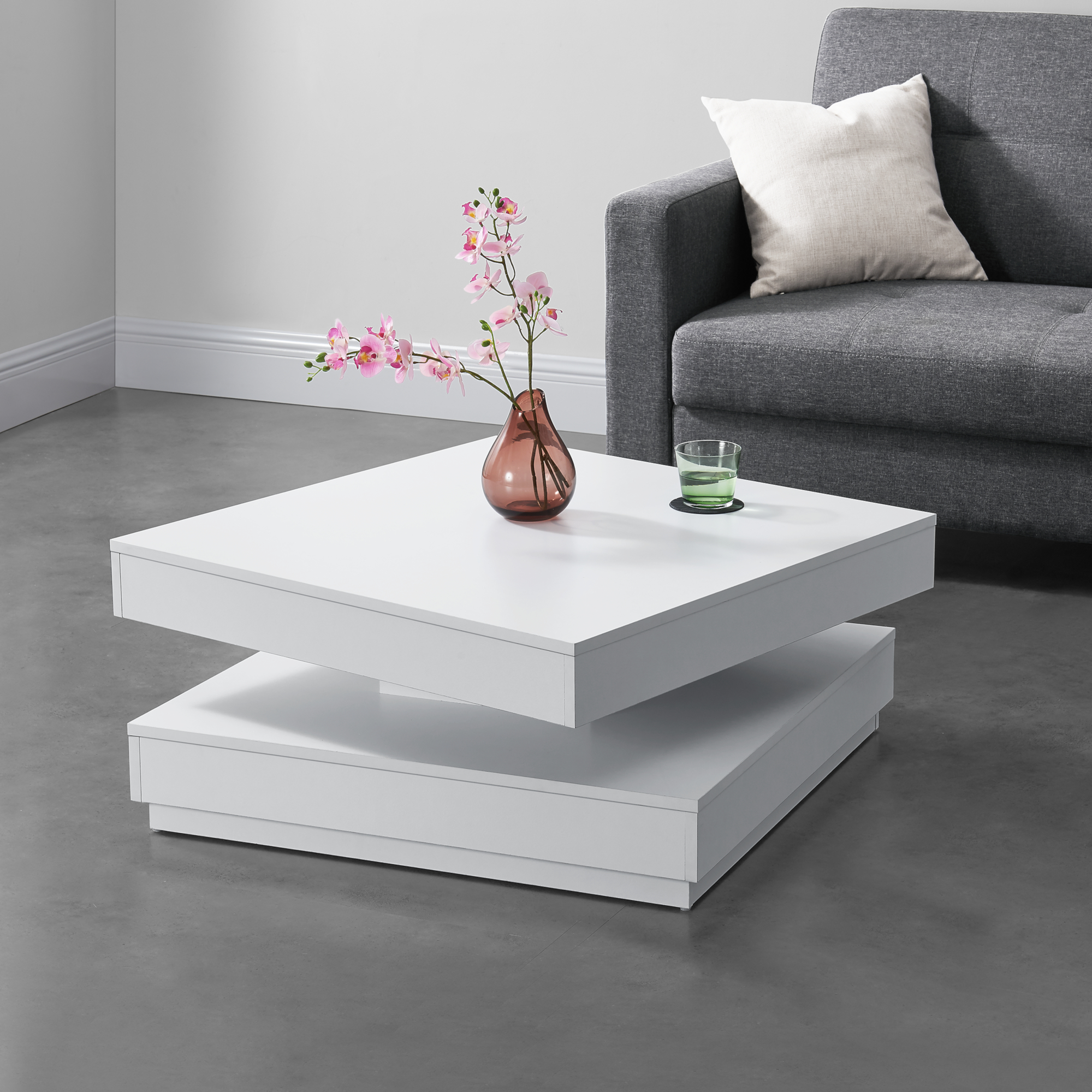 foto del prodotto tavolino da caff florenz con piano girevole per salotto soggiorno 76 x 76 x 38 cm bianco en.casa 