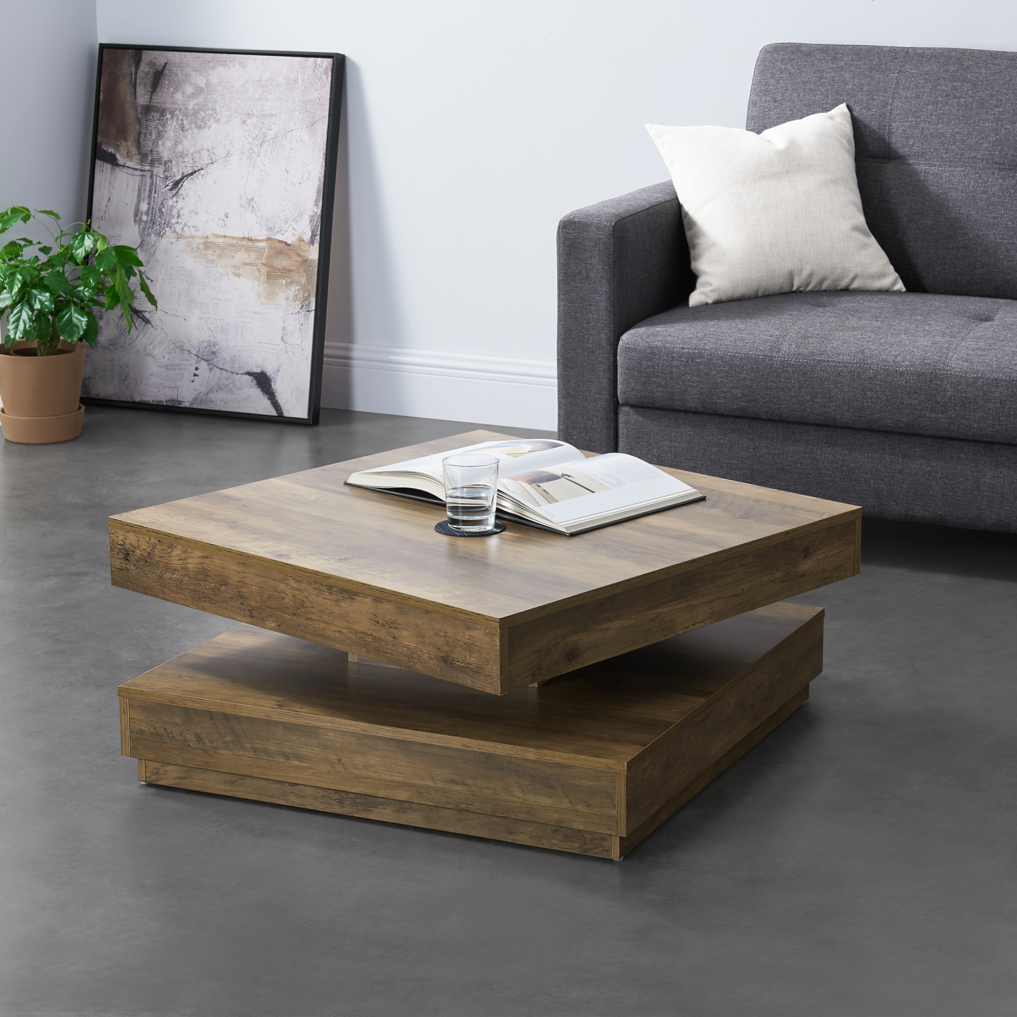 foto del prodotto tavolino da caff florenz con piano girevole per salotto soggiorno 76 x 76 x 38 cm effetto legno en.casa 