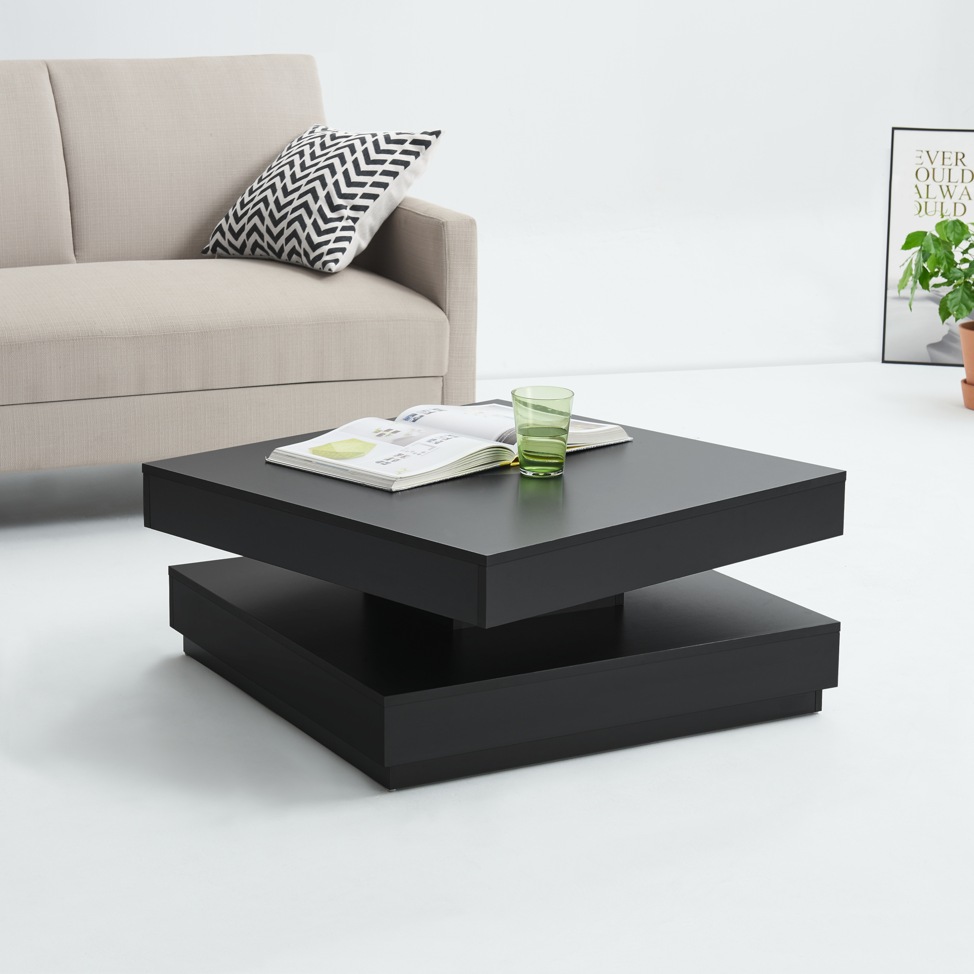foto del prodotto tavolino da caff florenz con piano girevole per salotto soggiorno 76 x 76 x 38 cm nero en.casa 