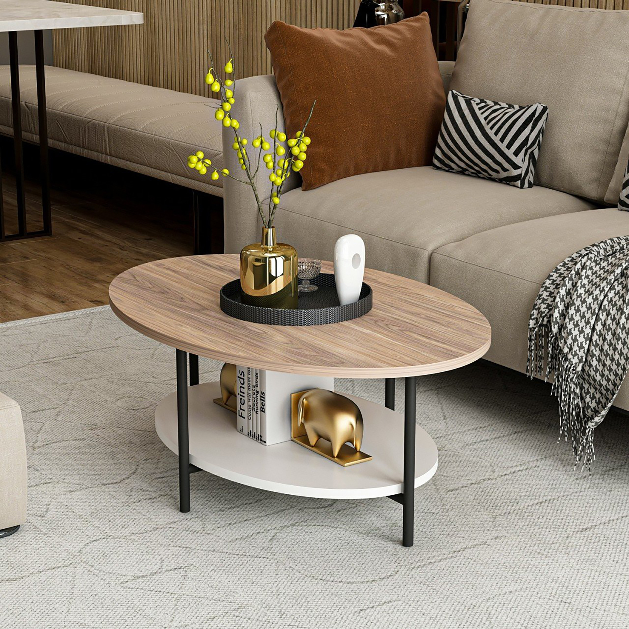 foto del prodotto tavolino da caff fredericia con piani ovali effetto rovere bianco en.casa 