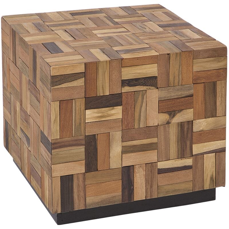 foto del prodotto tavolino da caff in legno di teak chiaro a forma di cubo stile rustico gameti
