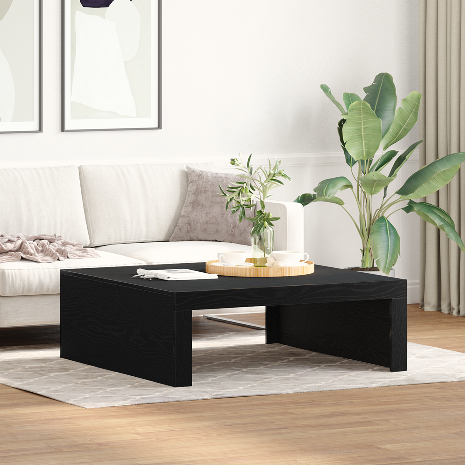 foto del prodotto tavolino da caff in rovere nero 100x100x35 cm in legno ingegnerizzato