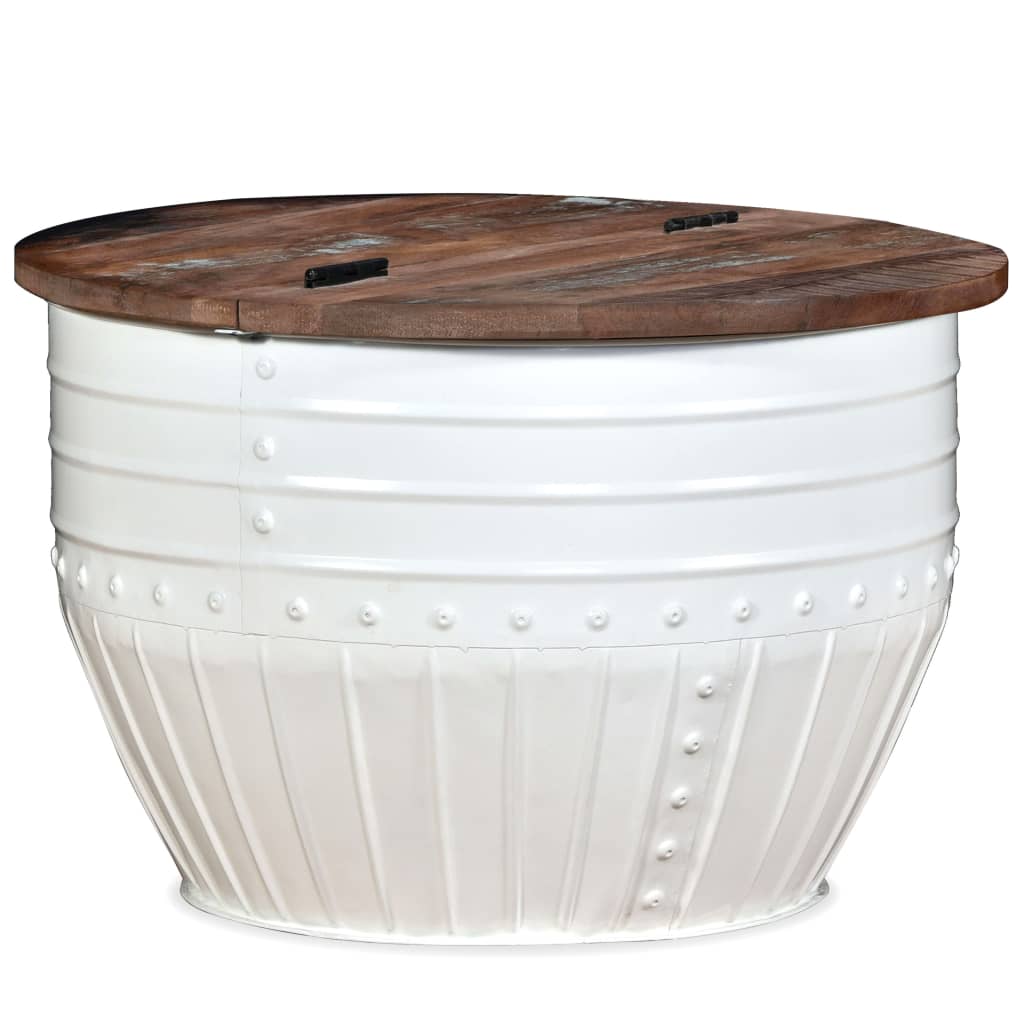 foto del prodotto tavolino da caffã¨ legno massello riciclato bianco forma a botte cod mxl 7020