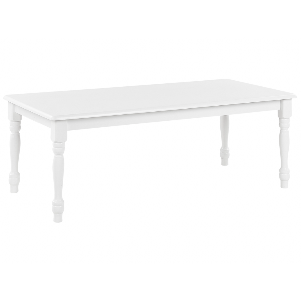 foto del prodotto tavolino da caff mdf bianco in legno di gomma 120 x 60 cm gambe tornite mobili da soggiorno dal design vintage chic