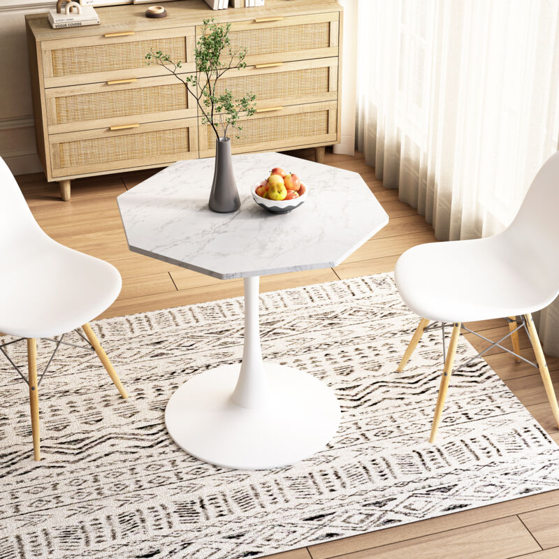 foto del prodotto tavolino da caff moderno ottagonale da 31,50 con piano in marmo bianco stampato, base in metallo, per sala da pranzo, cucina, soggiorno