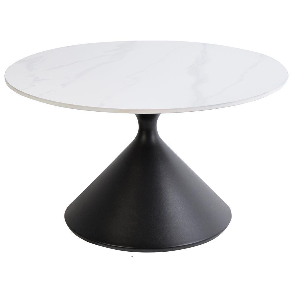 foto del prodotto tavolino da caff piano in pietra sinterizzata bianca base in metallo nero 72 cm aspetto naturale design moderno soggiorno