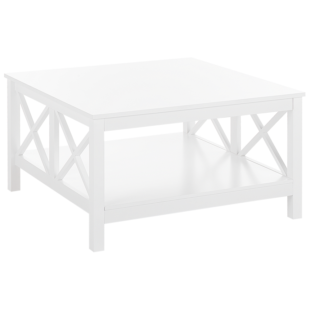 foto del prodotto tavolino da caffè quadrato bianco con 2 piani d'appoggio stile boho