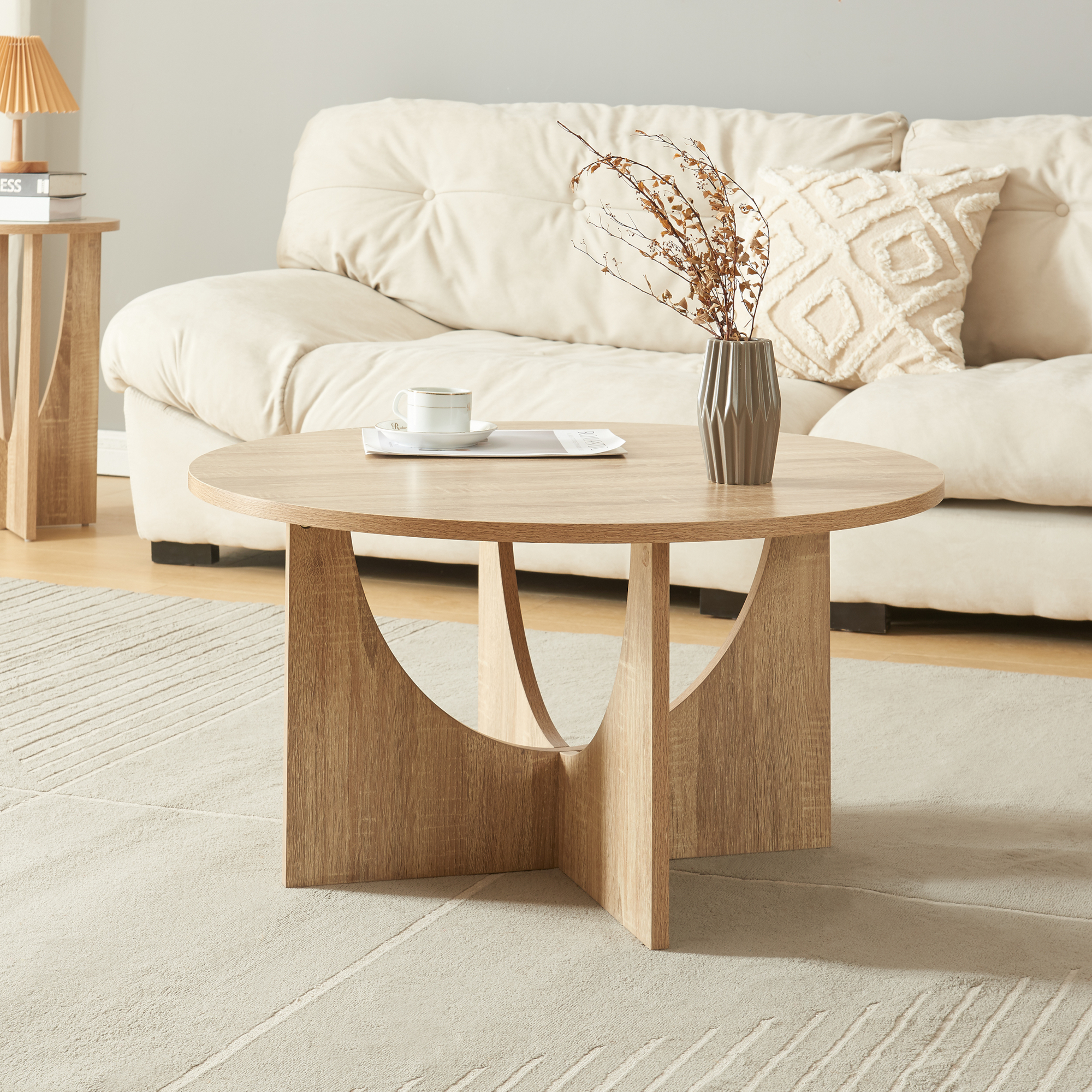 foto del prodotto tavolino da caff rindal con piano rotondo effetto rovere en.casa 