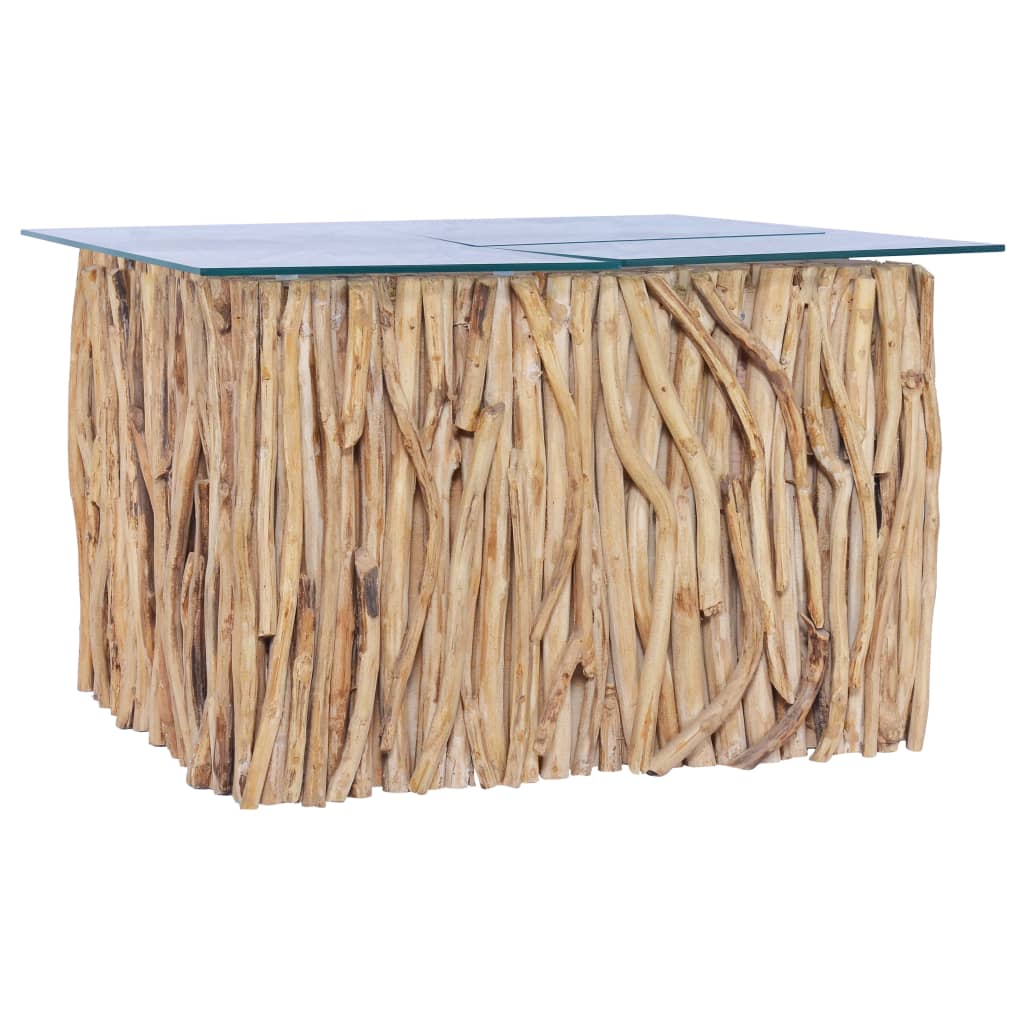 foto del prodotto tavolino da caff ripiano in vetro 66x66x40 cm in legno di teak cod mxl 18026
