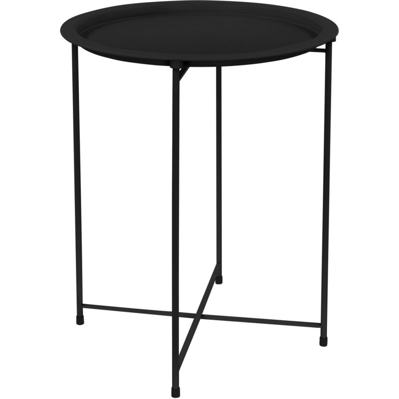 foto del prodotto tavolino da caff rotondo 43xa52 cm in metallo nero tavolo con vassoio estraibile pieghevole stabile moderno tavolino tondo multiuso da salotto