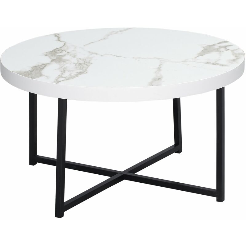 foto del prodotto tavolino da caff rotondo con piano effetto marmo 80x45 cm in mdf e gambe in metallo bianco