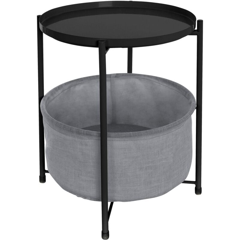 immagine 0 del prodotto tavolino da caff salotto con vassoio rimovibile e cesto portaoggetti spazio per stoccaggio in tessuto rotondo nero 45,5 x 52,5 cm comodino in stile