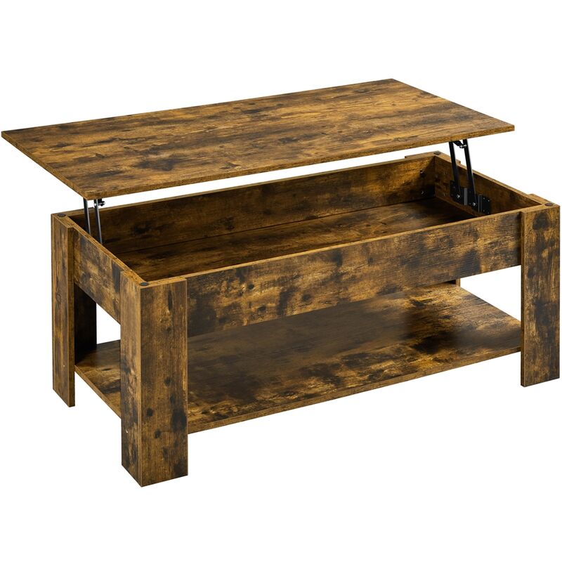 foto del prodotto tavolino da caff sollevabile tavolo elevabile da salotto divano 120 x 59 x 49,5 62,5 cm marrone rustico yaheetech