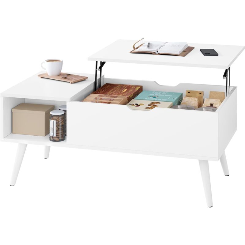 foto del prodotto tavolino da caff tavolo sollevabile elevabile da salotto mobile da divano soggiorno portariviste 100x50x 43 57 cm, bianco woltu