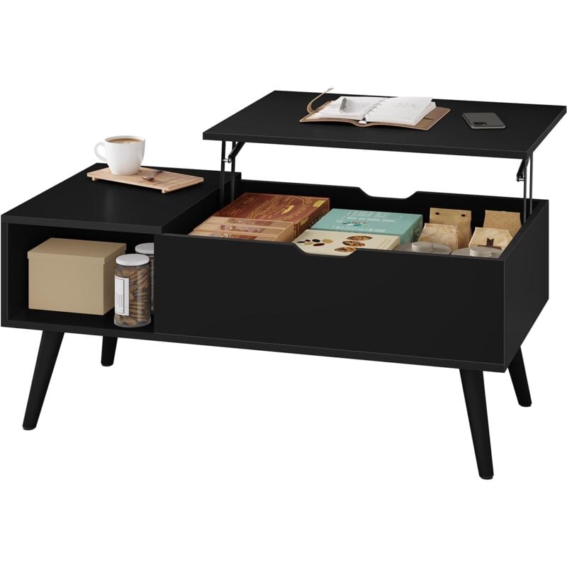 foto del prodotto tavolino da caff tavolo sollevabile elevabile da salotto mobile da divano soggiorno portariviste 100x50x 43 57 cm, nero woltu