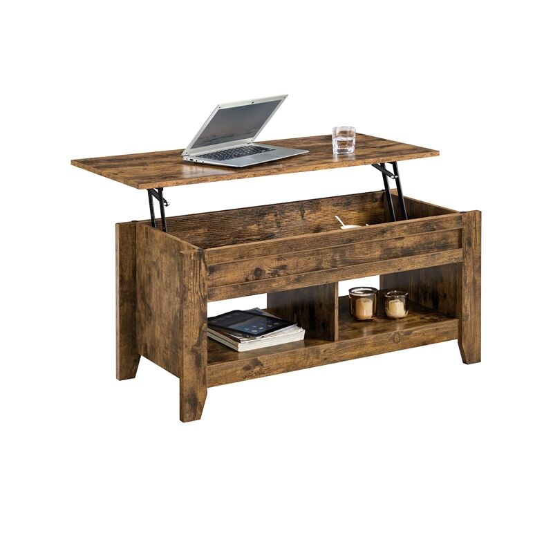 foto del prodotto tavolino da caff tavolo sollevabile elevabile da salotto mobile da divano soggiorno portariviste 105 x 50 x 62 cm rustico marrone yaheetech