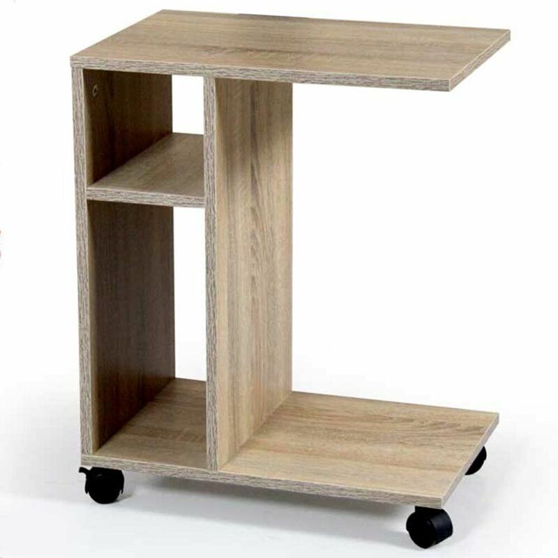 foto del prodotto tavolino da caffe porta pc laterale divano letto con libreria e ruote quercia