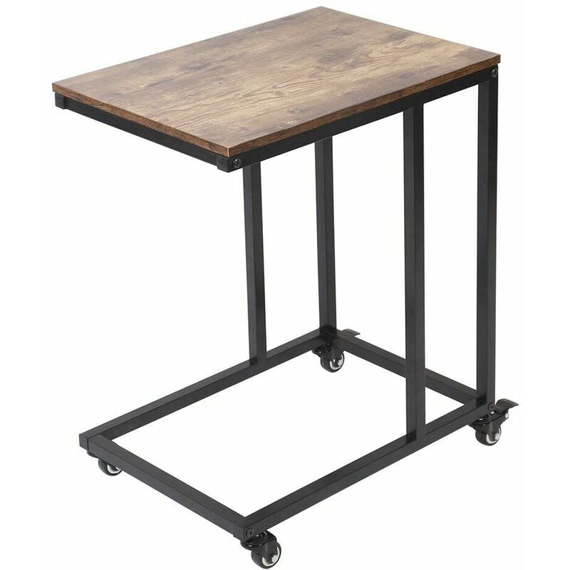 foto del prodotto tavolino da caffe porta pc laterale divano letto metallo legno con ruote moderno