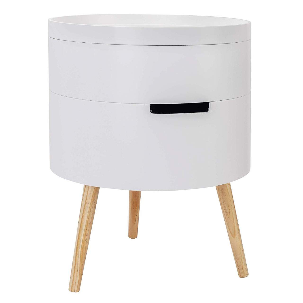 foto del prodotto tavolino da comodino rotondo di design con vano contenitore bianco 19 0000566