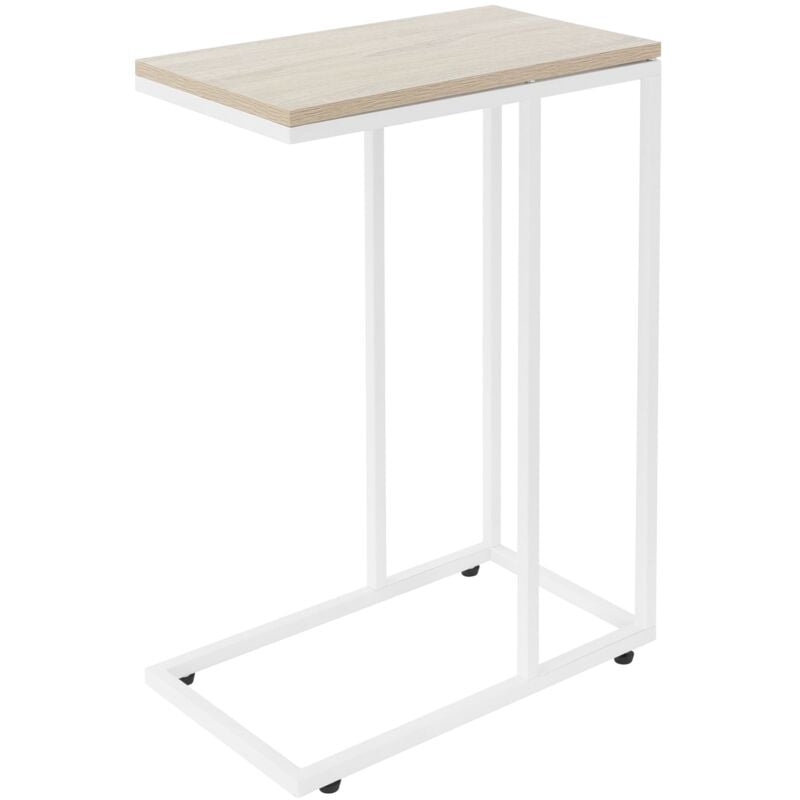 foto del prodotto tavolino da divano a forma c bianco 45x25x64 cm struttura in metallo e piano in legno rovere tavolo da caff tavolino basso da salotto comodino per