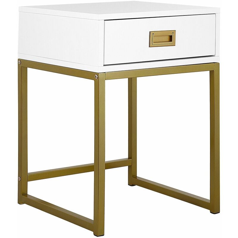 foto del prodotto tavolino da divano bianco con base in oro cassetto contenitore largo