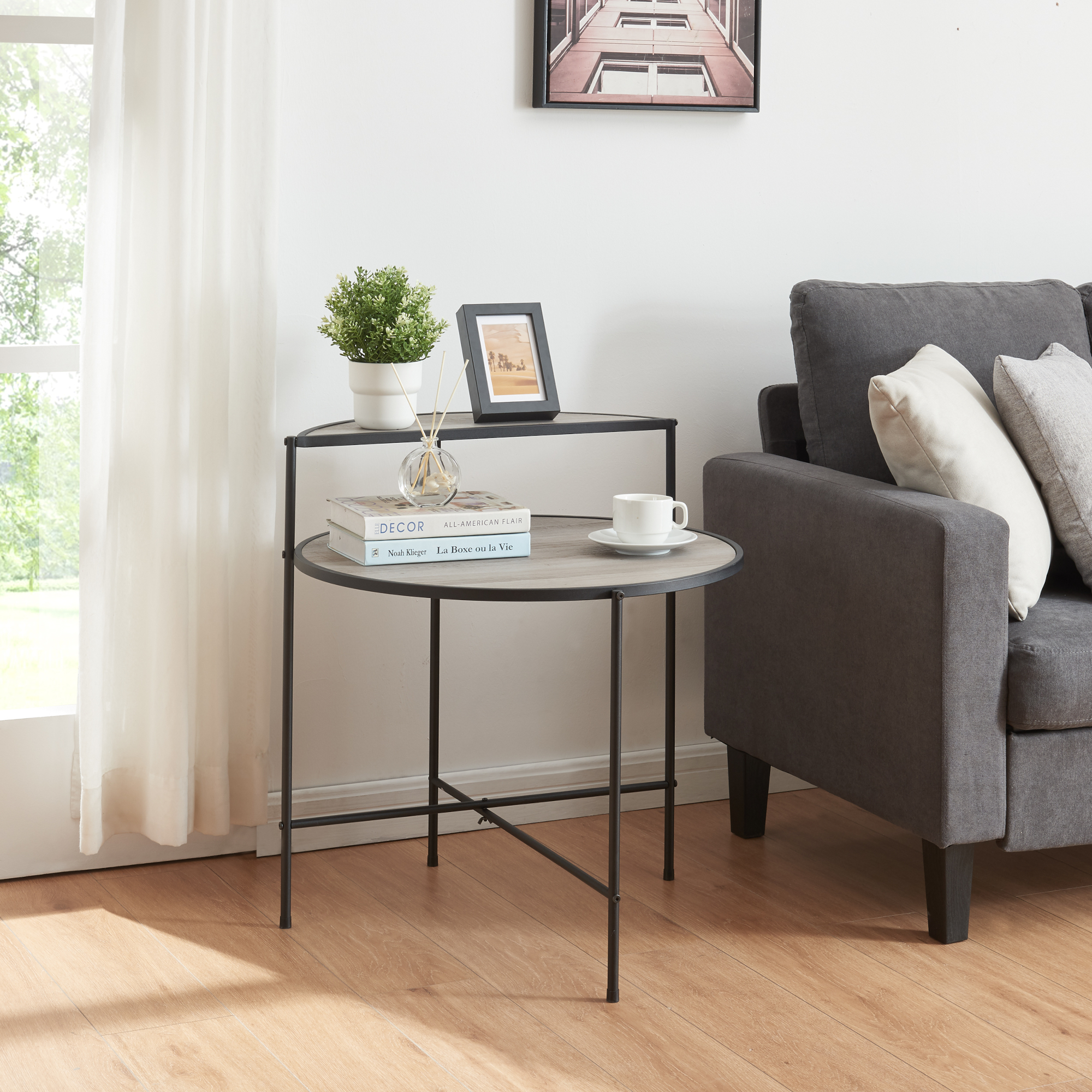 foto del prodotto tavolino da divano fyresdal con 2 piani effetto rovere nero en.casa 